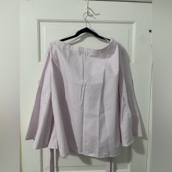 Strapless pink and white striped shirt with bell sleeves! - Picture 1 of 5